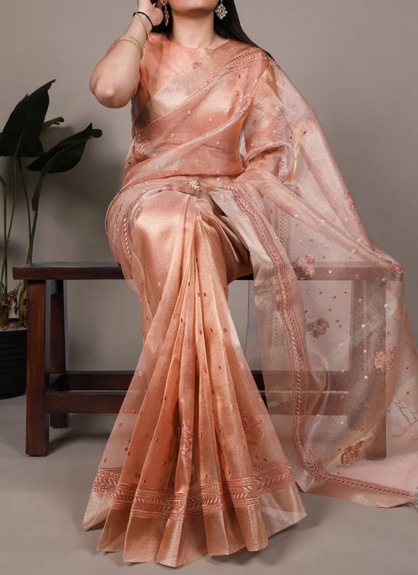 Multicolor_Lightweight_Party_Wear_Shine_Orange_Poly_Shimmer_Thread_Embroidery_Saree_For_Women