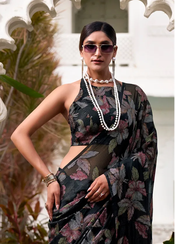 Black_Floral_Lurex_Brasso_Lightweight_Viscose_Brasso_Work_Designer_Saree_For_Women