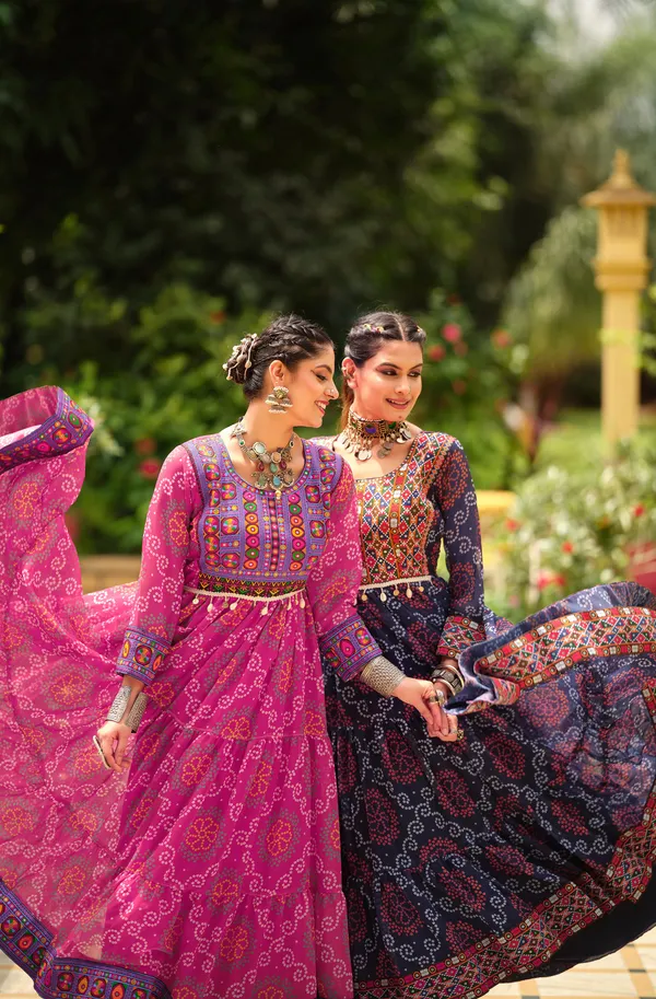 Pink_Premium_Banjaran_Faux_Georgette_Ruffle_Gown_Gamthi_Jacquard_Neck_For_Women