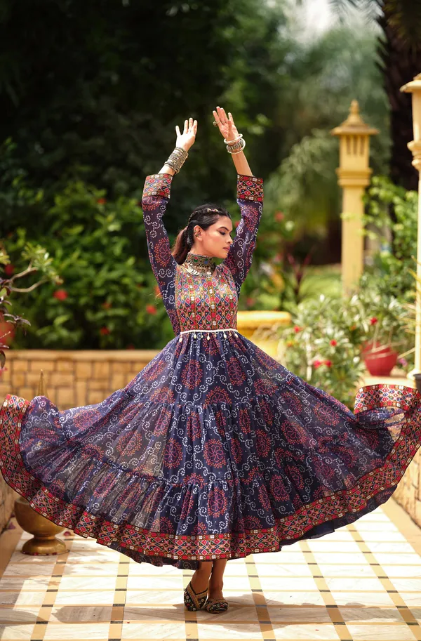 Dark_Blue_Premium_Banjaran_Faux_Georgette_Ruffle_Gamthi_Jacquard_Neck_Gown_For_Women