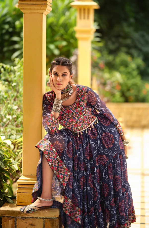 Dark_Blue_Premium_Banjaran_Faux_Georgette_Ruffle_Gamthi_Jacquard_Neck_Gown_For_Women