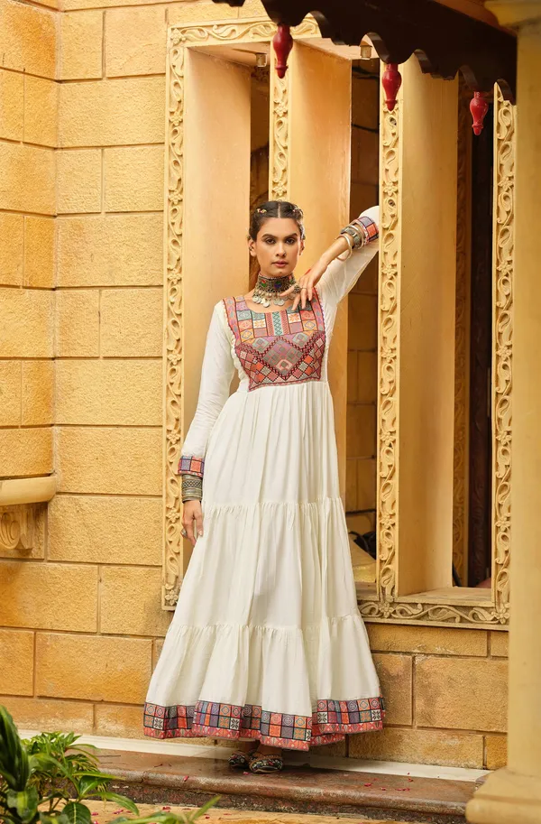 Emerald_Green_Premium_Banjaran_Rayon_Ruffle_Gown_Gamthi_Jacquard_Neck_For_Women