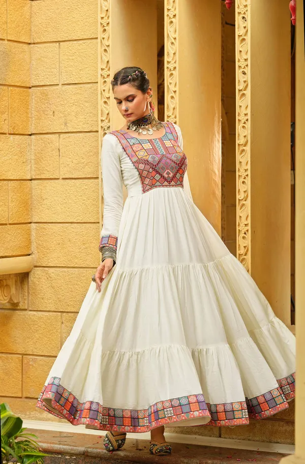 Pista_Green_Premium_Banzaran_Rayon_Ruffle_Gown_Gamthi_Jacquard_Neck_For_Women