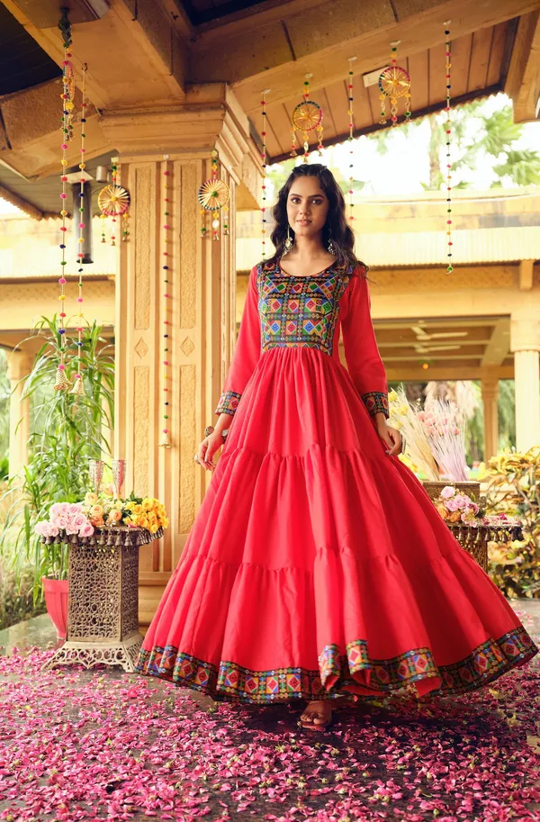Yellow_Premium_Banjaran_Pure_Cotton_Gamthi_Jacquard_Neck_Ruffle_Gown_For_Women