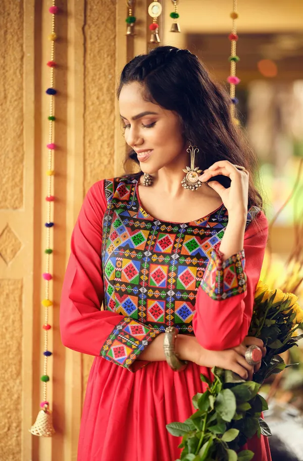 Yellow_Premium_Banjaran_Pure_Cotton_Gamthi_Jacquard_Neck_Ruffle_Gown_For_Women