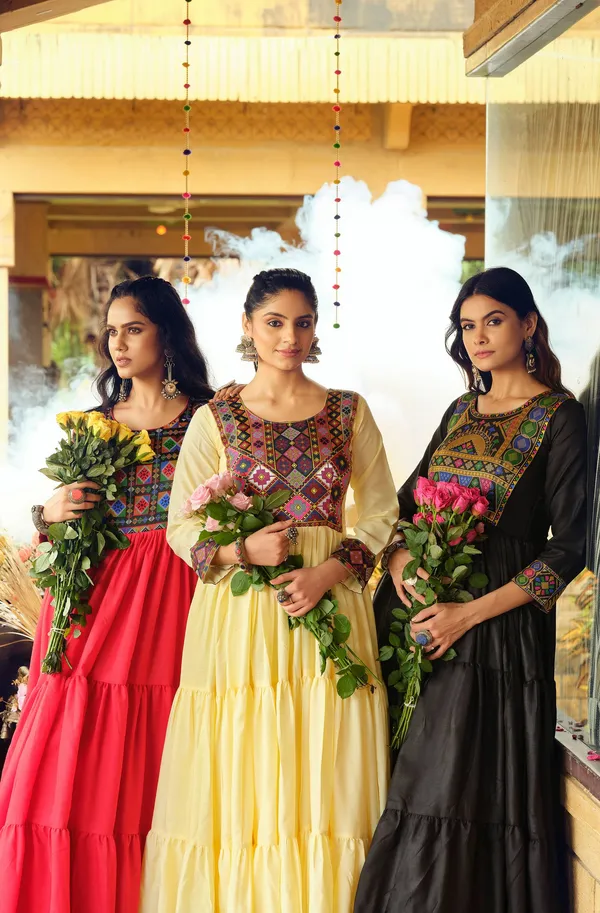 Yellow_Premium_Banjaran_Pure_Cotton_Gamthi_Jacquard_Neck_Ruffle_Gown_For_Women