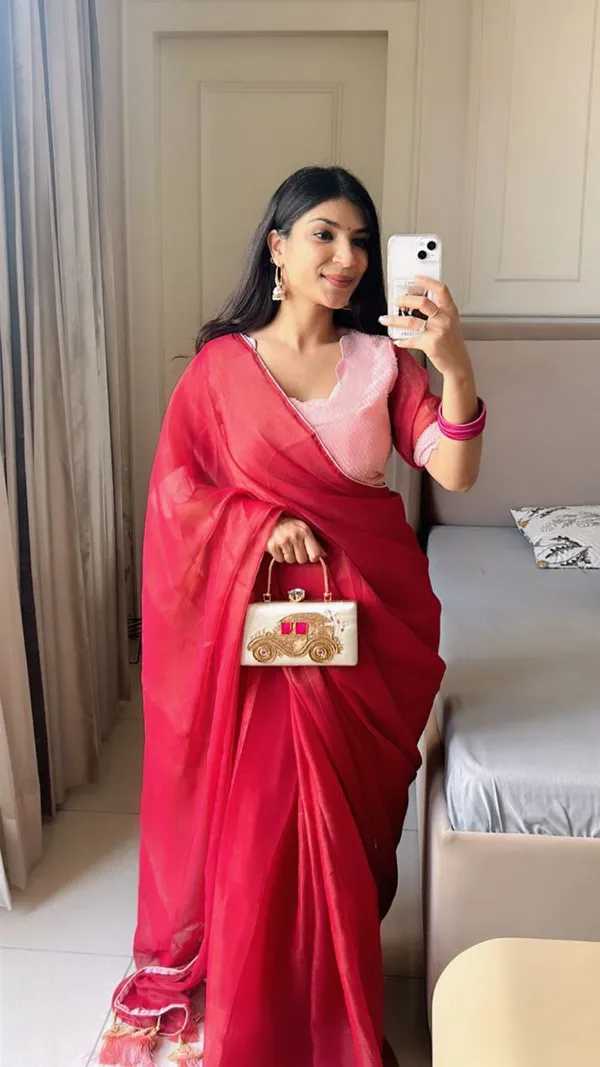 Red_Premium_Banjaran_Gold_Coin_Fabric_Heavy_Zalar_Designer_Pattern_And_Georgette_Blouse_Saree_For_Women