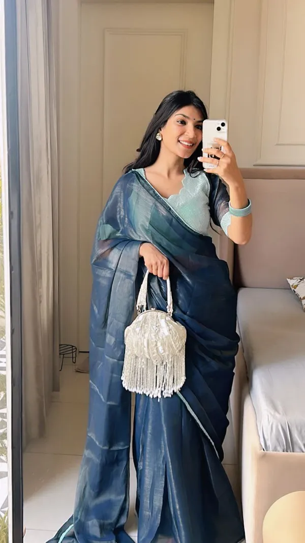 Dark_Blue_Premium_Banjaran_Gold_Coin_Fabric_Heavy_Zalar_Designer_Pattern_And_Georgette_Blouse_Saree_For_Women