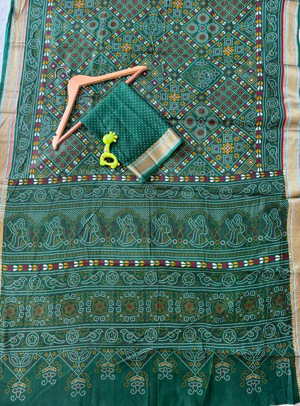 Rani_Pink_Premium_Banjaran_Bandhani_Printed_Chatai_Border_Cotton_Saree_For_Women