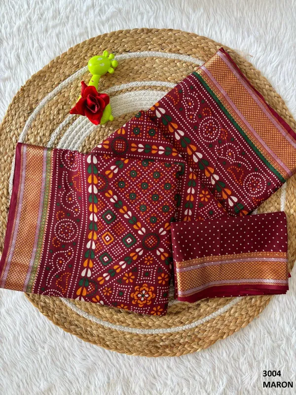 Maroon_Premium_Banjaran_Bandhani_Printed_Cotton_Saree_For_Women