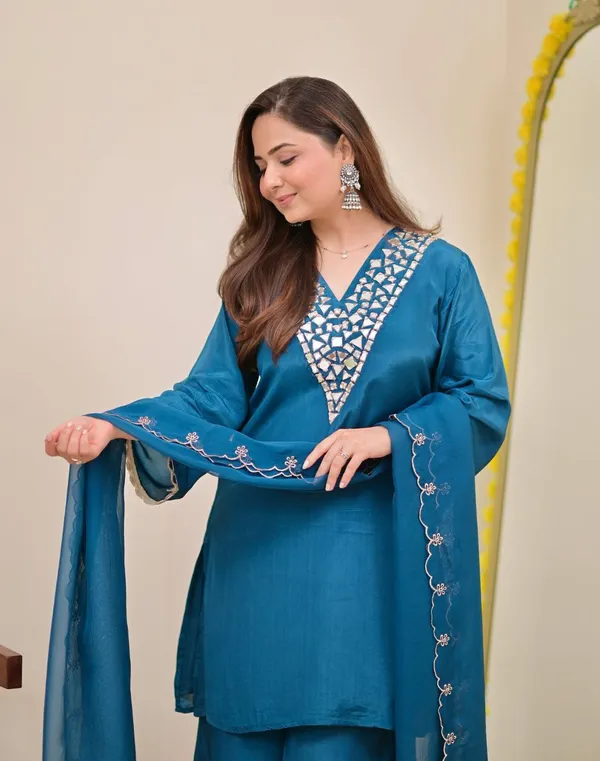 Dark_Blue_Premium_Banzaran_Festive_Wear_Fox_Georgette_Real_Mirror_Embroidered_Sharara_Set_For_For_Women