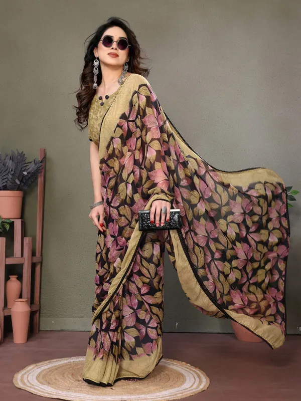 Yellow_Chiffon_Banjaran_Floral_Soft_Chiffon_Floral_Mill_Print_And_Elegant_Lace_Border_Saree_For_Women