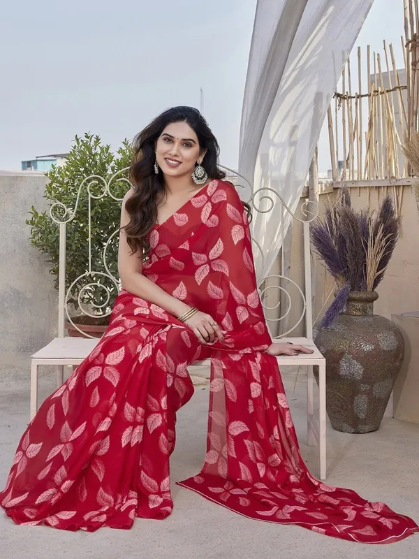 Multicolor_Floral_Red_Printed_High_Quality_Mill_Printing_Wax_Finishing_In_Saree_For_Women
