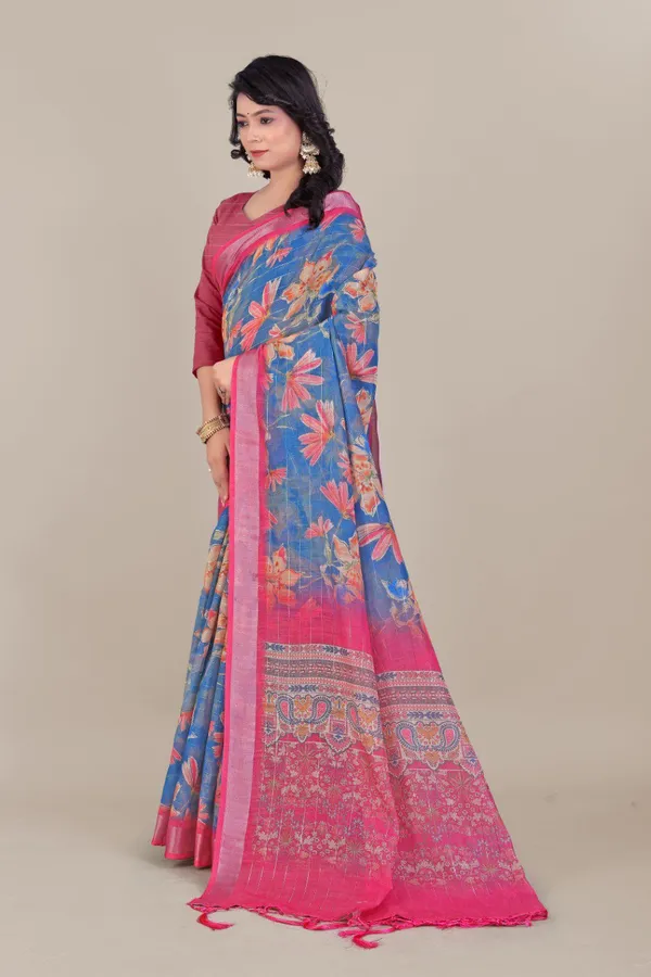 Multicolor_Pure_Linen_Lurex_Jari_Line_Zari_Borders_Cotton_Saree_For_Women