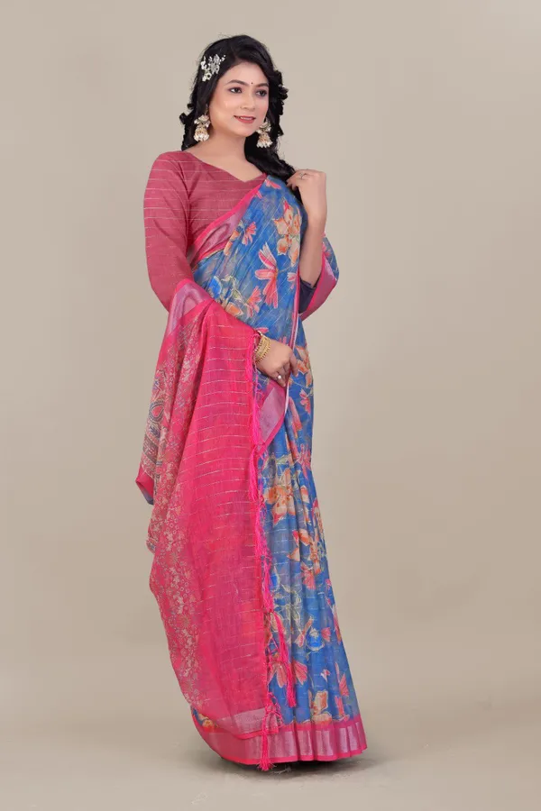 Multicolor_Pure_Linen_Lurex_Jari_Line_Zari_Borders_Cotton_Saree_For_Women