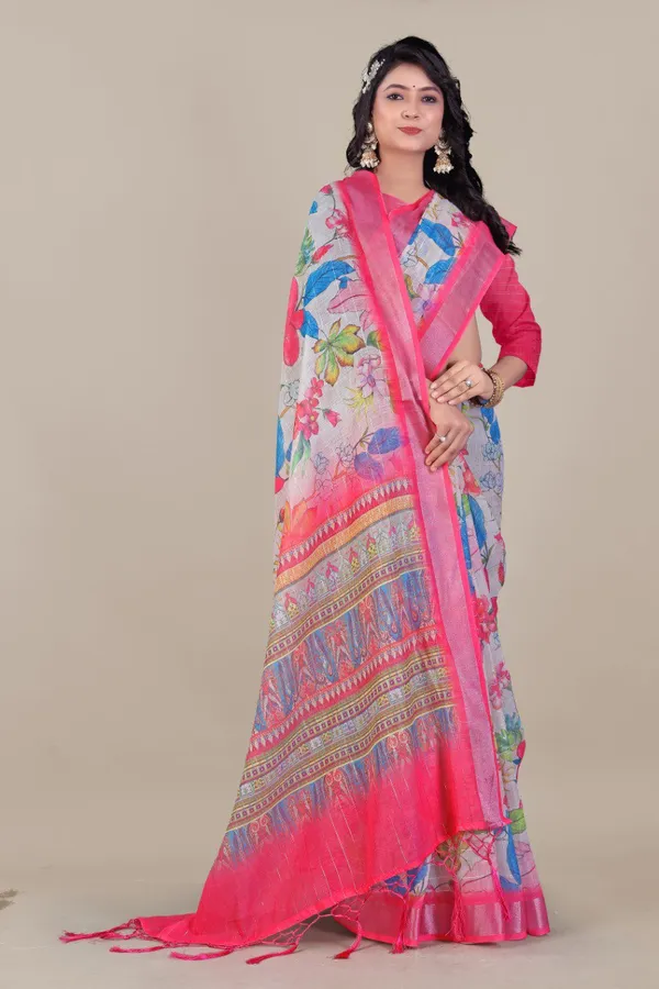 Multicolor_Pure_Linen_Cotton_All_Over_Silver_Lurex_Jari_Line_Silver_Zari_Borders_Saree_For_Women