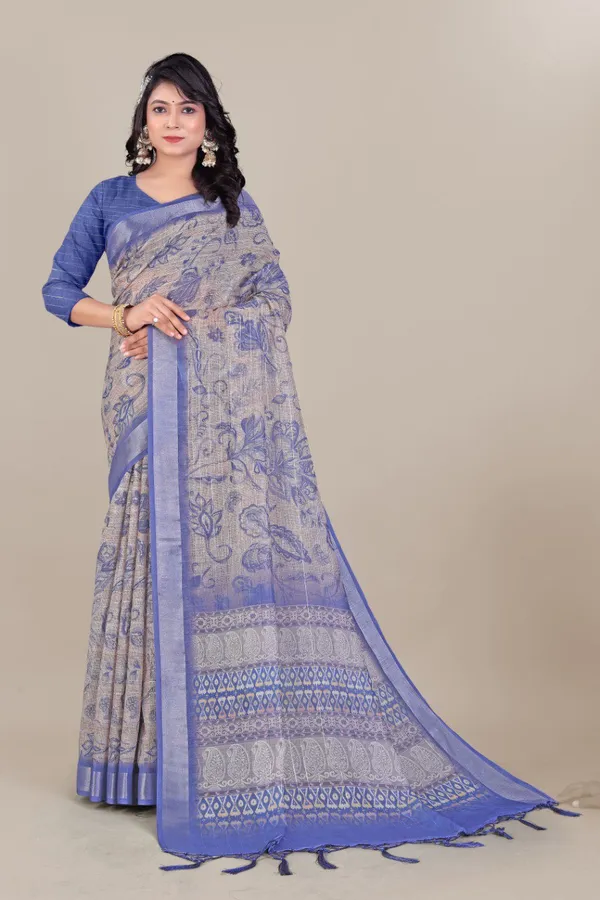 Multicolor_Pure_Linen_Cotton_All_Over_Lurex_Jari_Line_Zari_Borders_Saree_For_Women