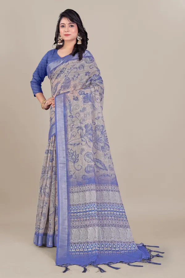 Multicolor_Pure_Linen_Cotton_All_Over_Lurex_Jari_Line_Zari_Borders_Saree_For_Women