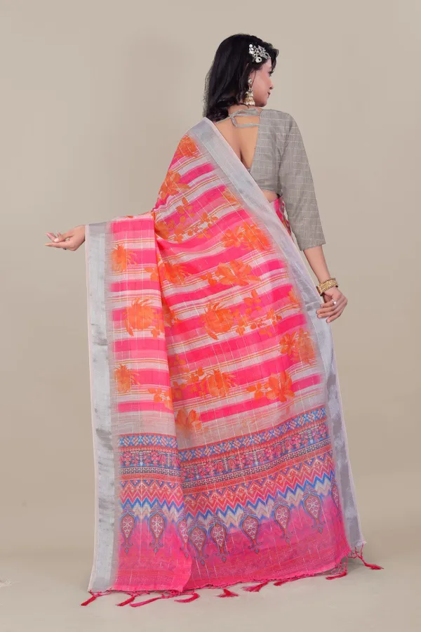 Multicolor_Pure_Linen_Cotton_All_Over_Lurex_Jari_Line_Zari_Borders_Saree_For_Women