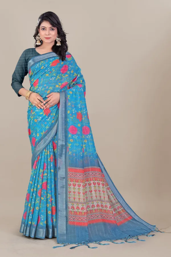 Multicolor_Pure_Linen_Cotton_All_Over_Silver_Lurex_Jari_Line_Silver_Zari_Borders_For_Women