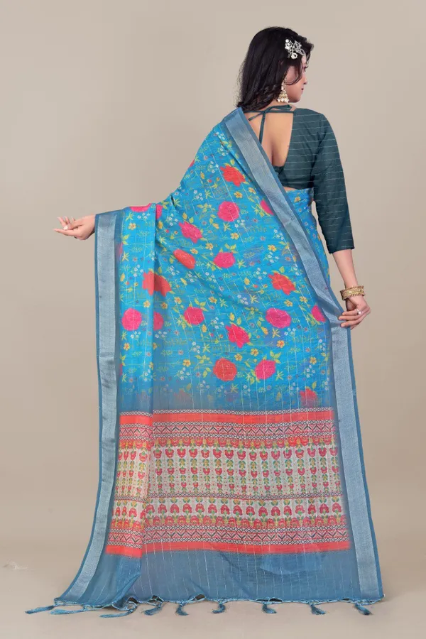 Multicolor_Pure_Linen_Cotton_All_Over_Silver_Lurex_Jari_Line_Silver_Zari_Borders_For_Women