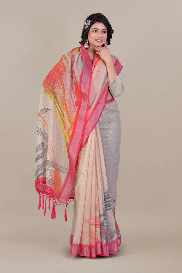 Multicolor_Pure_Linen_Cotton_All_Over_Silver_Lurex_Jari_Line_Silver_Zari_Borders_Saree_For_Women