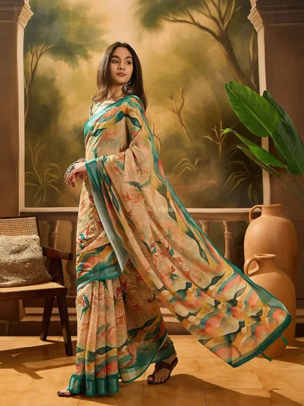 Multicolor_Beige_Abstract_Wave_Linen_Cotton_Saree_For_Women