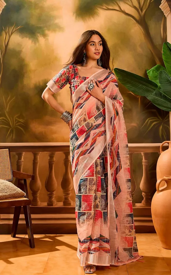 Multicolor_Check_Linen_Cotton_Saree_For_Women