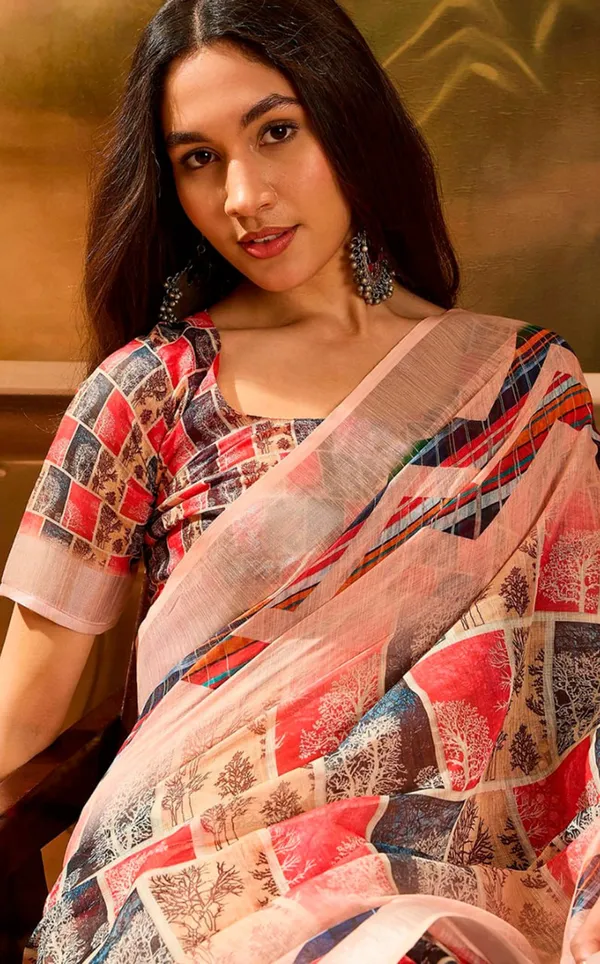 Multicolor_Check_Linen_Cotton_Saree_For_Women