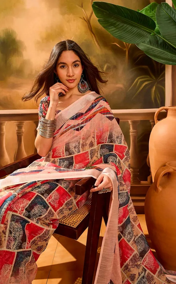 Multicolor_Check_Linen_Cotton_Saree_For_Women