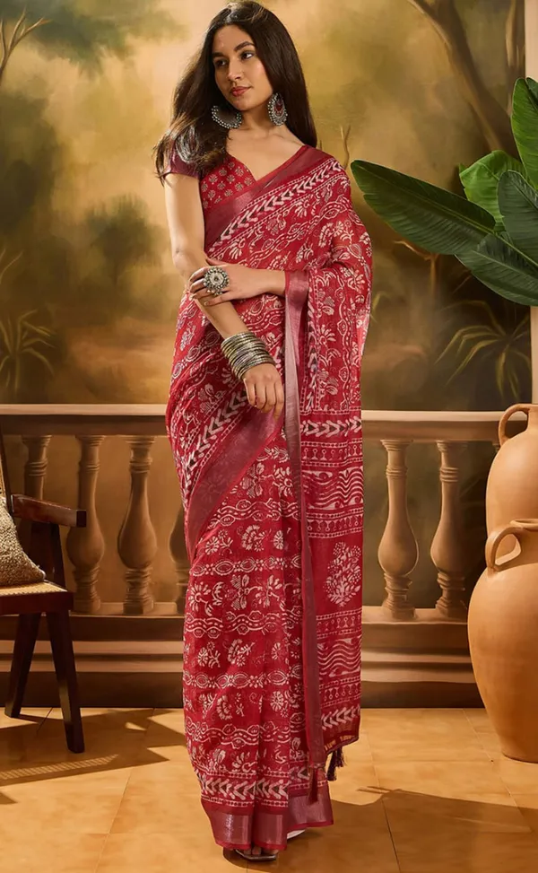 Multicolor_Linen_Cotton_Crimson_Block_Saree_For_Women