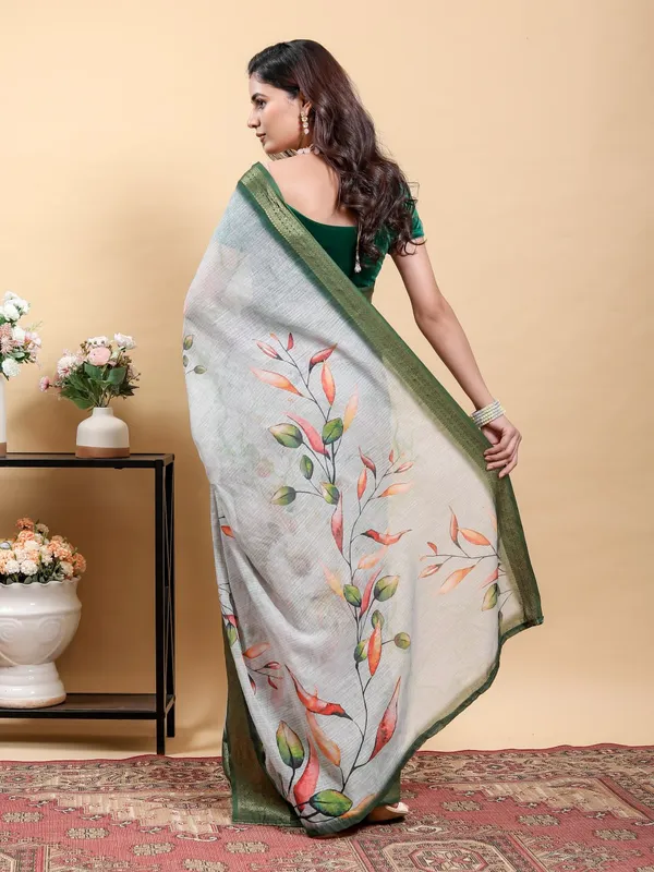 Light_Grey_Modern_Floral_Print_And_Zari_Border_Saree_For_Women