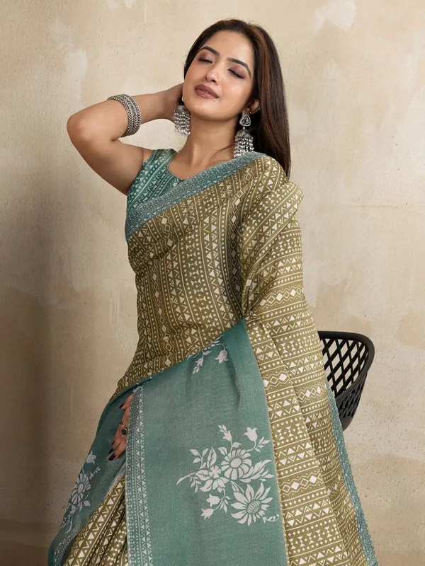 Multicolor_Olive_Green_Ethnic_Printed_Erode_Anmol_Silk_Saree_For_Women