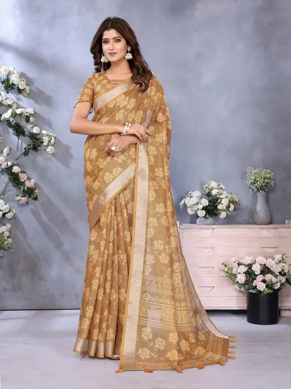 Golden_Floral_Woven_Saree_For_Women