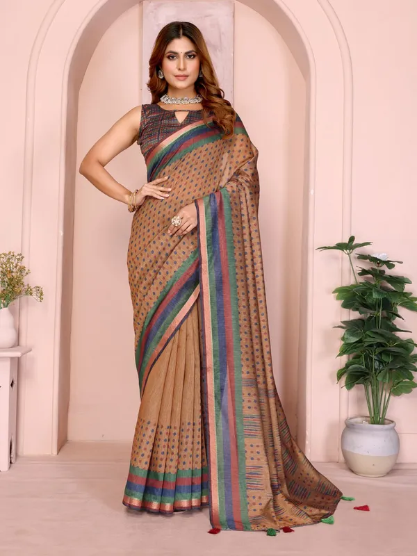Multicolor_Mustard_Brown_Geometric_Black_Chanderi_Saree_For_Women