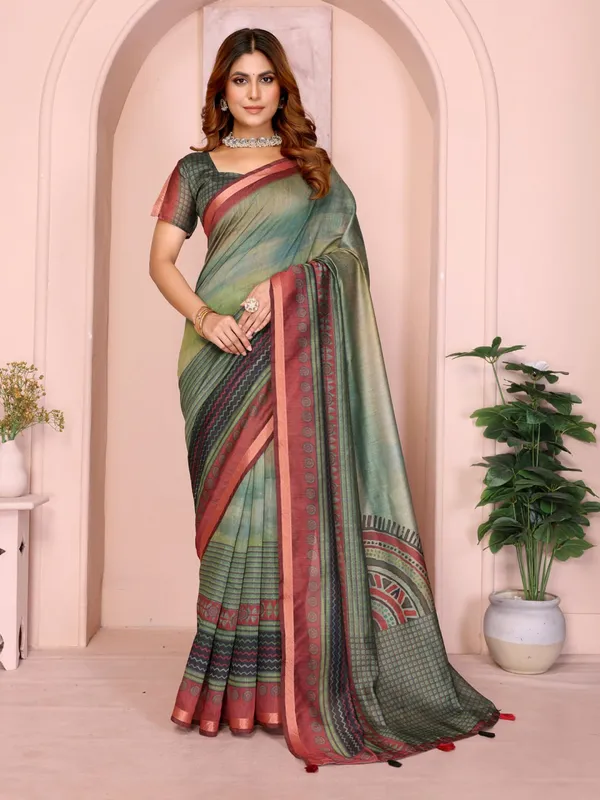 Green_And_Maroon_Black_Chanderi_Saree_For_Women