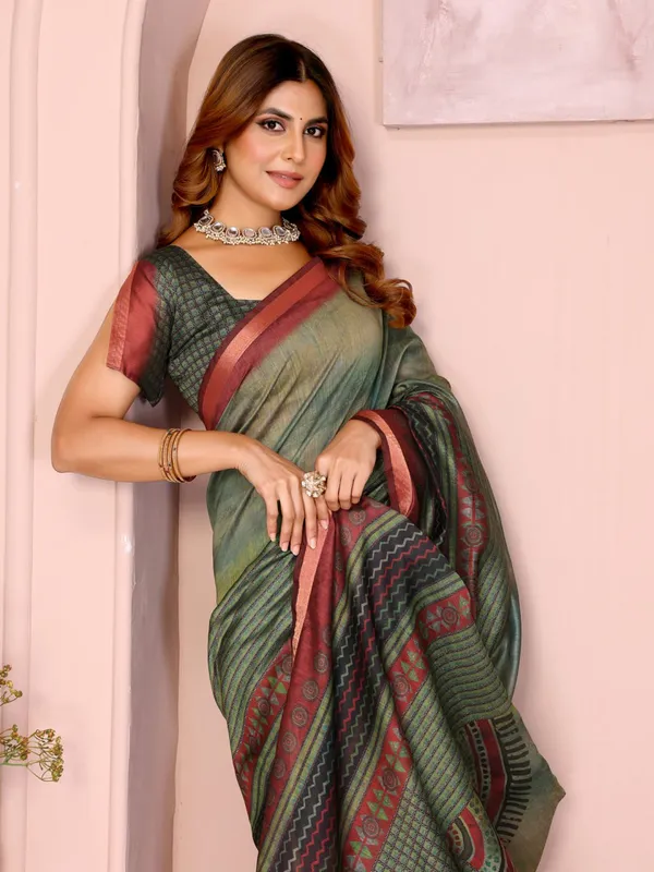 Green_And_Maroon_Black_Chanderi_Saree_For_Women