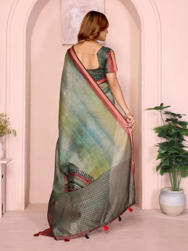 Green_And_Maroon_Black_Chanderi_Saree_For_Women