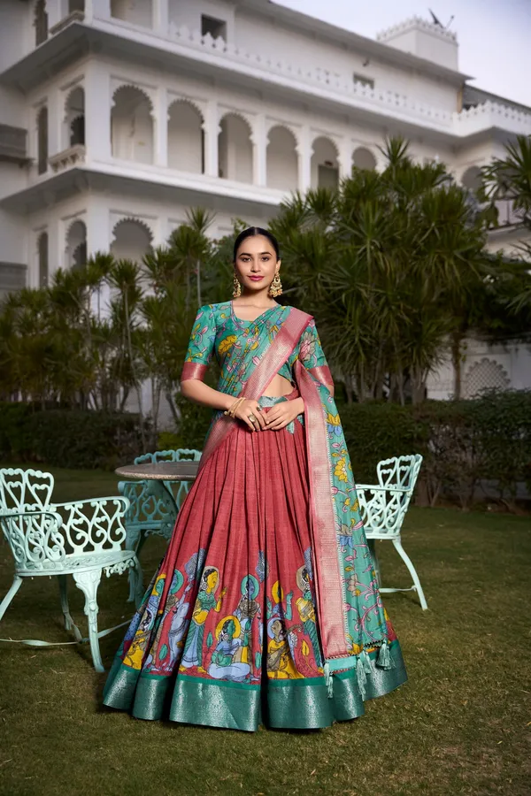 Multicolor_Designer_Tussar_Jacquard_Border_And_Gota_Patti_Dupatta_Silk_Lehenga_Set_For_Women
