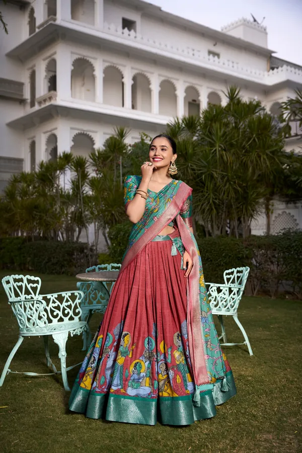 Multicolor_Designer_Tussar_Jacquard_Border_And_Gota_Patti_Dupatta_Silk_Lehenga_Set_For_Women