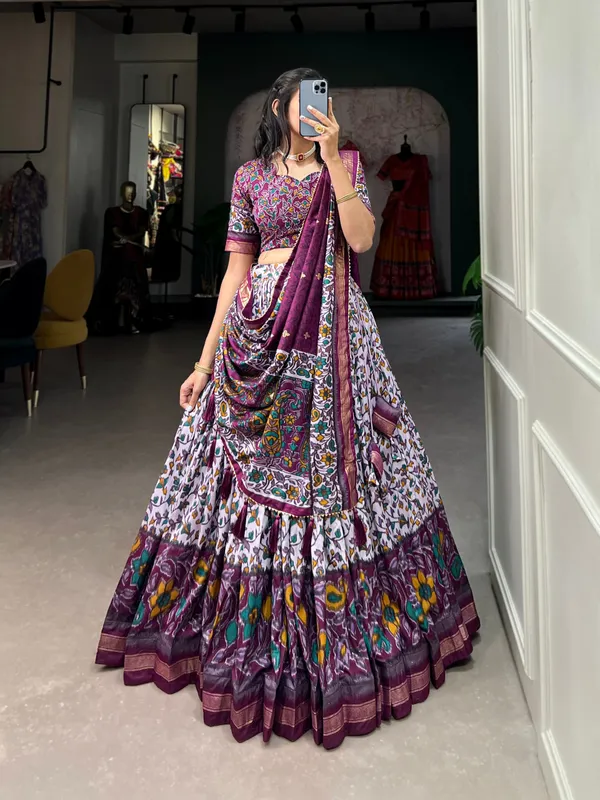 Multicolor_Contemporary_Yet_Classic_Be_The_Center_Of_Attention_This_Tussar_Silk_Lehenga_For_Women