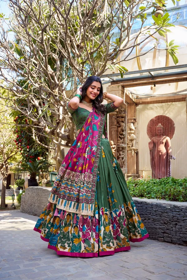 Multicolor_An_Exquisite_Tussar_Silk_Lehenga_Set_Perfect_Floral_And_Patola_Print_Design_To_Make_You_Feel_Utterly_Beatific_For_Women