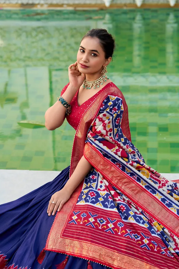 Multicolor_Festive_Wear_Tussar_Silk_Lehenga_Choli_Gota_Patti_Dupatta_For_Women