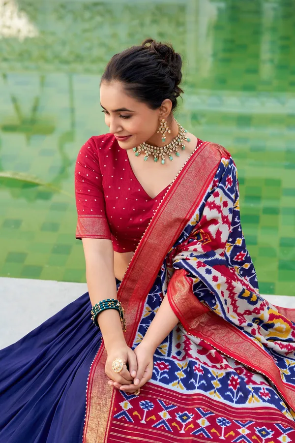 Multicolor_Festive_Wear_Tussar_Silk_Lehenga_Choli_Gota_Patti_Dupatta_For_Women