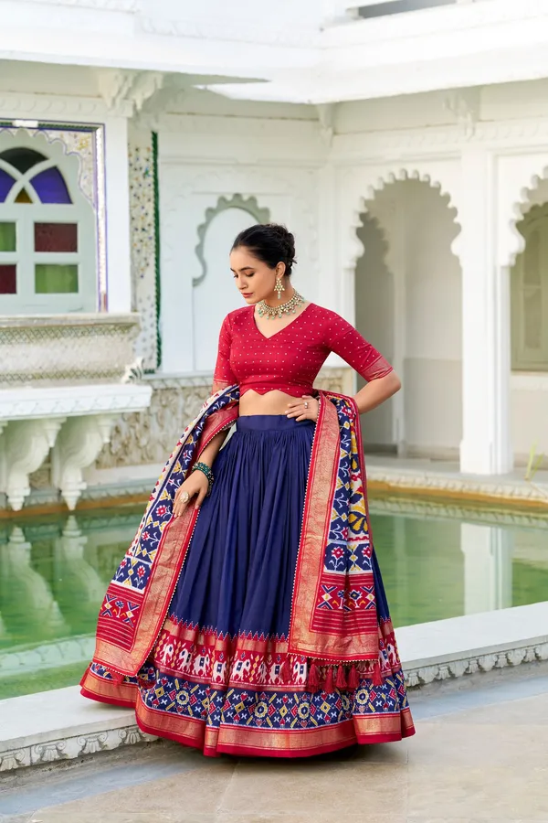 Multicolor_Festive_Wear_Tussar_Silk_Lehenga_Choli_Gota_Patti_Dupatta_For_Women