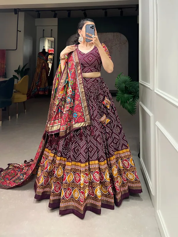 Multicolor_Festive_Tussar_Silk_Floral_Printed_Lehenga_Choli_Set_Dupatta_For_Women