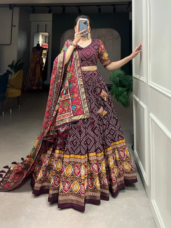 Multicolor_Festive_Tussar_Silk_Floral_Printed_Lehenga_Choli_Set_Dupatta_For_Women