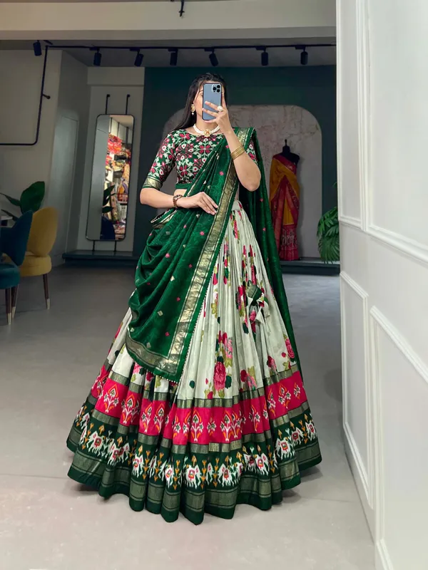 Multicolor_Festive_Tussar_Silk_Floral_Printed_Lehenga_Choli_Set_Dupatta_For_Women