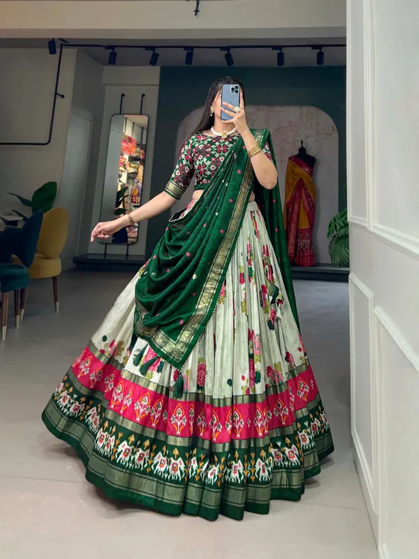 Multicolor_Festive_Tussar_Silk_Floral_Printed_Lehenga_Choli_Set_Dupatta_For_Women