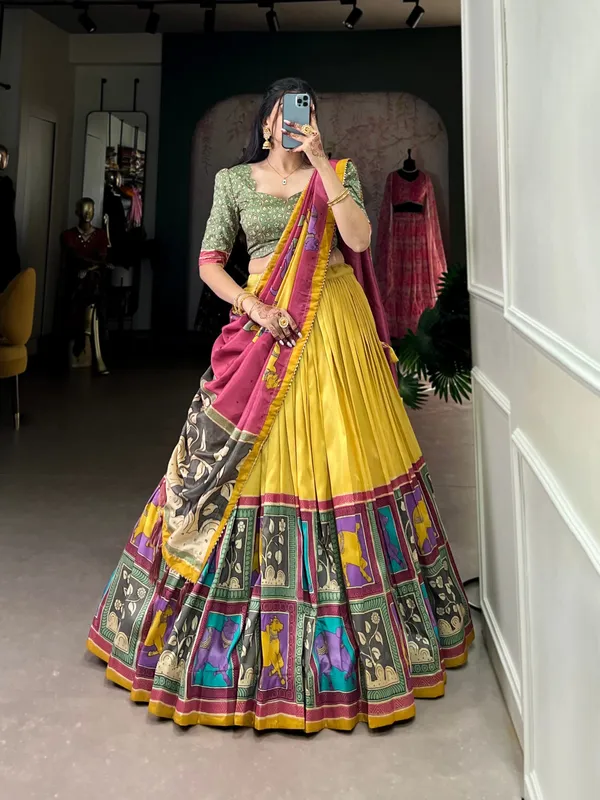 Multicolor_Banjaran_Tussar_Silk_Floral_Foil_Print_Lehenga_Choli_Gota_Patti_Dupatta_For_Women